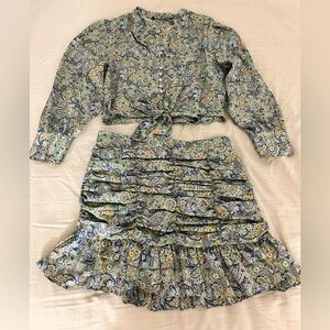 Zara Floral Print Jumpsuit - Blue and Green